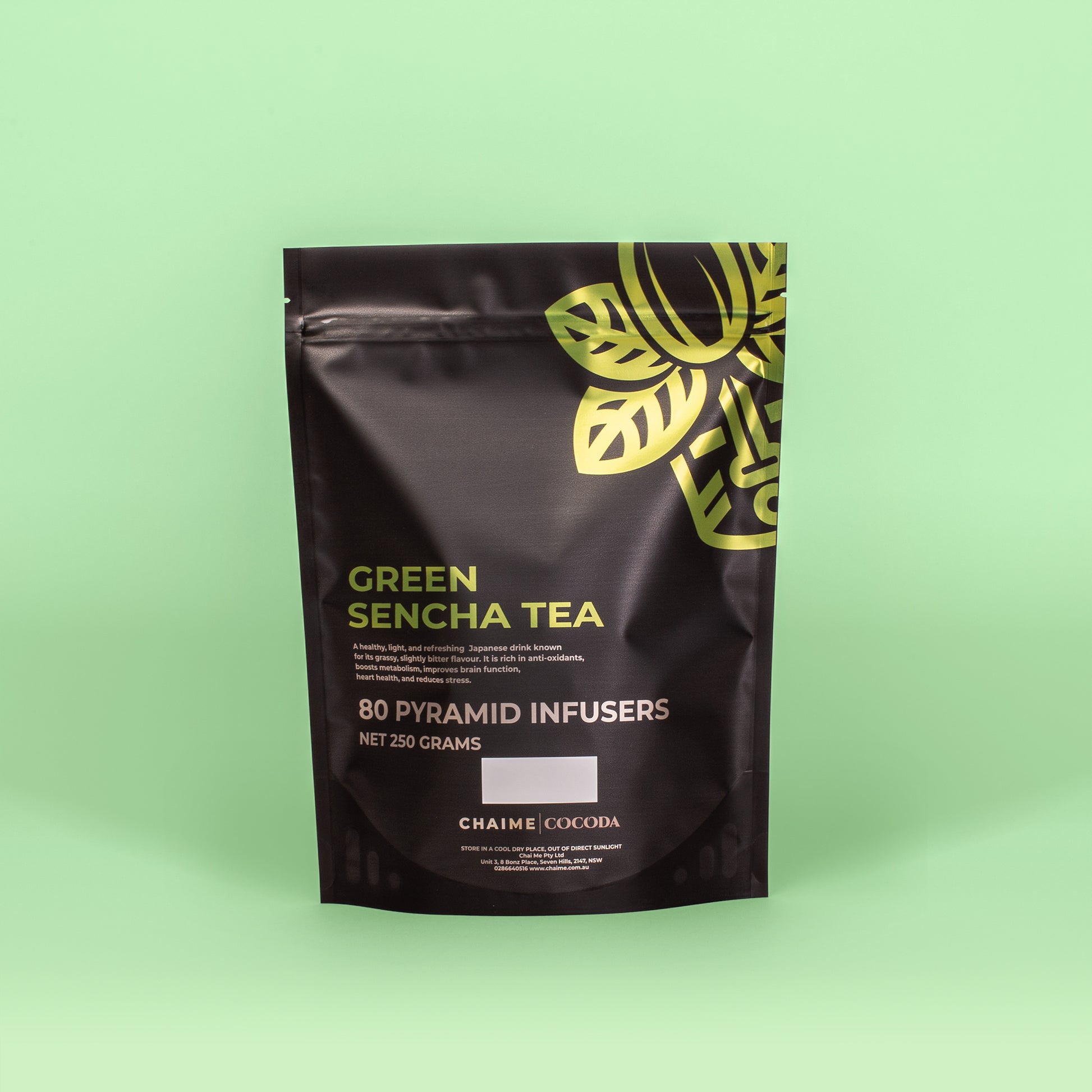 Green Sencha Tea, 80 Pyramid Infusers, pack of 250g