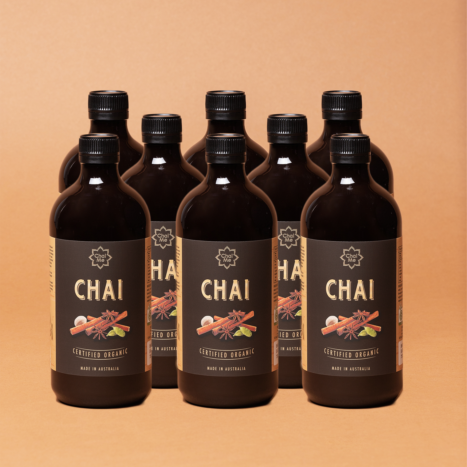 Pack of eight certified organic chai bottles