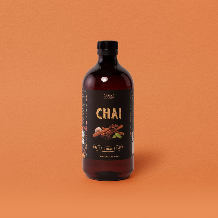 bottle of certified organic chai tea syrup