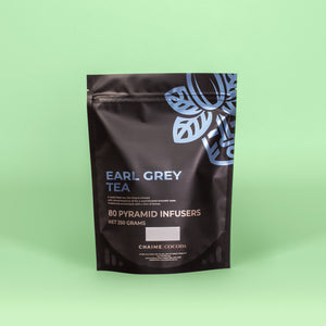 80 Pyramid Infusers packaging of Earl Grey tea with blue and white floral design