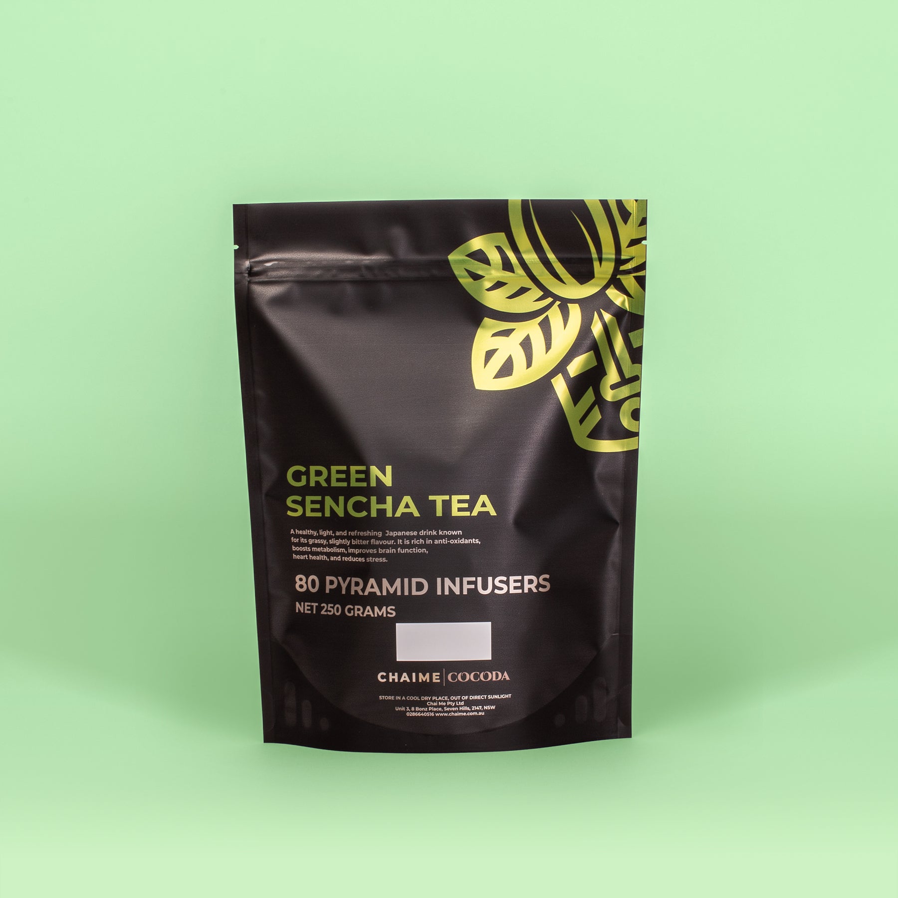 Green Sencha Tea, 80 Pyramid Infusers, pack of 250g