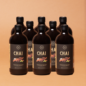 Pack of eight certified organic chai bottles